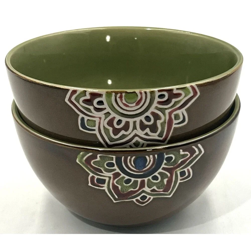 Set of 2 Pier 1 Global Medallion Soup Cereal Bowls 5.5